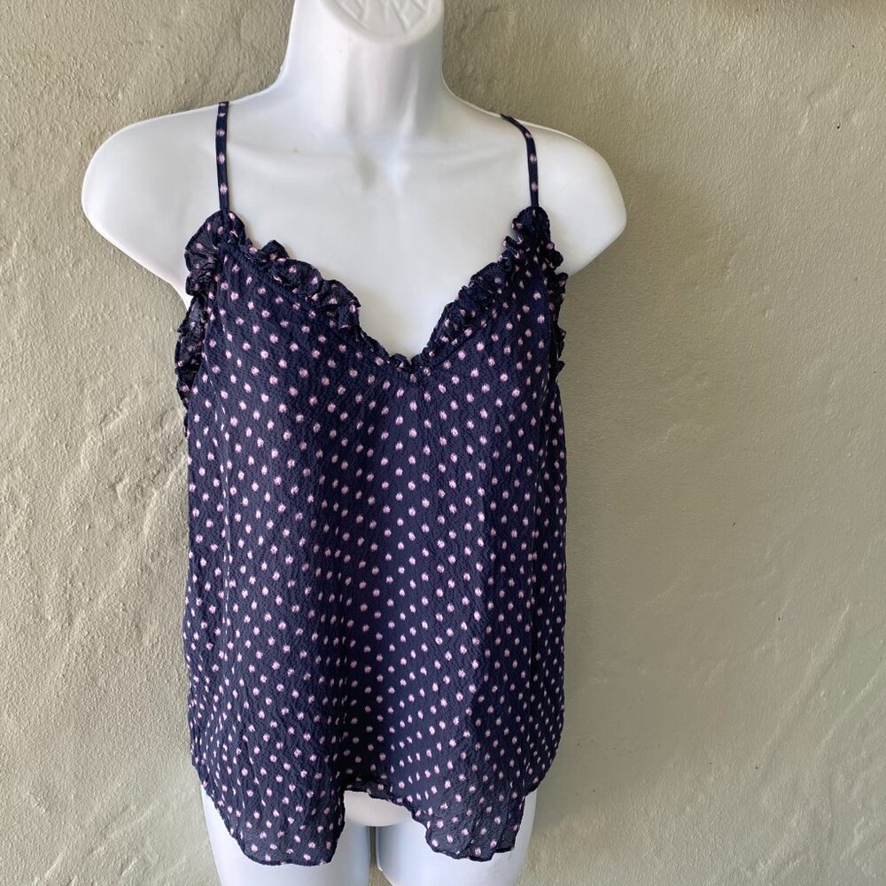 REBECCA TAYLOR NAVY & PINK DOTTED SILK CAMISOLE TOP SMALL
